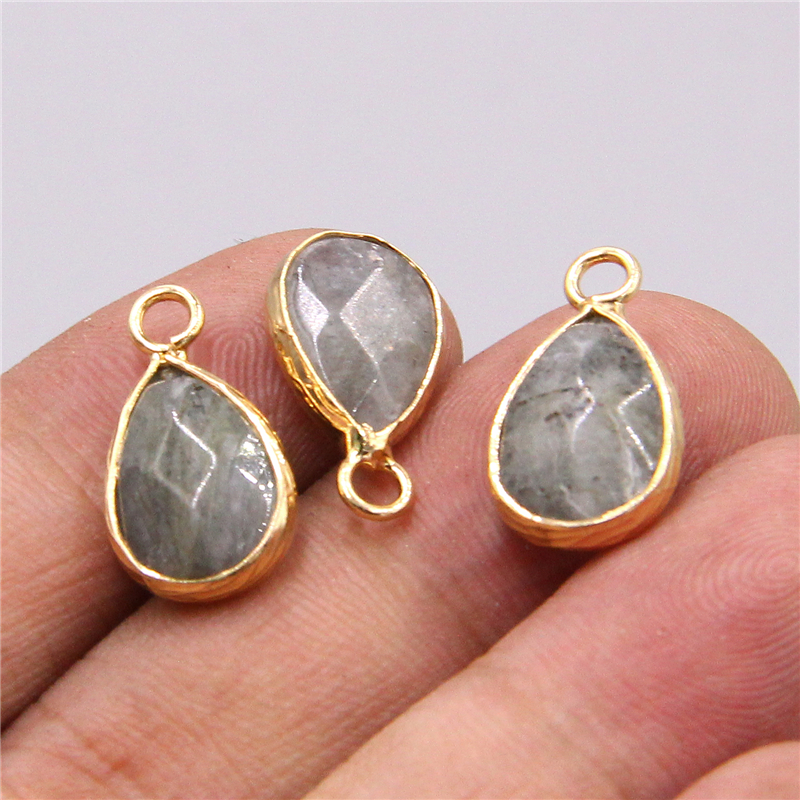 3pcs Singolo Foro allentati goccia Dell'acqua di fascino del pendente Labradorite Naturale di cristallo pietre occhio di tigre pietra Pendenti Con Gemme E Perle per monili che fanno