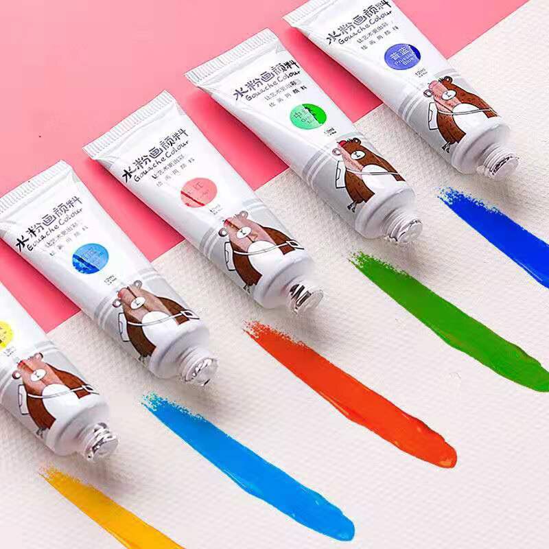 Gouache paint set for beginners 24/12 color students with children washable kindergarten drawing blackboard pigment art supplies