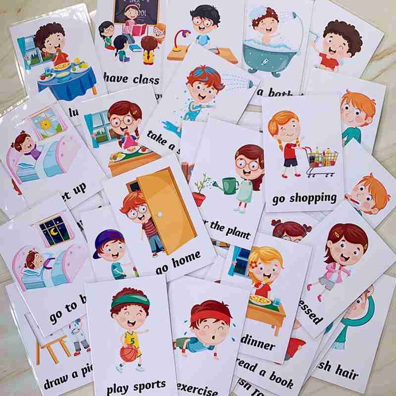 34pcs Early Education Puzzle Cards For English Learning Kids Daily Behavior Life Educational Word Card Autism Baby Training Card