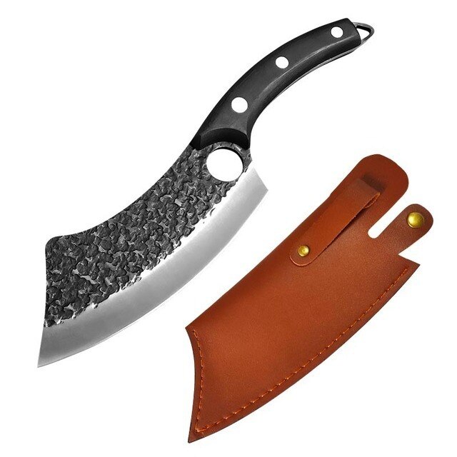 5.5 Inch Meat Cleaver Hand Forged Boning Knife Serbian Chef Knife Stainless Steel Kitchen Knife Butcher Fish Knife: F Black with Brown
