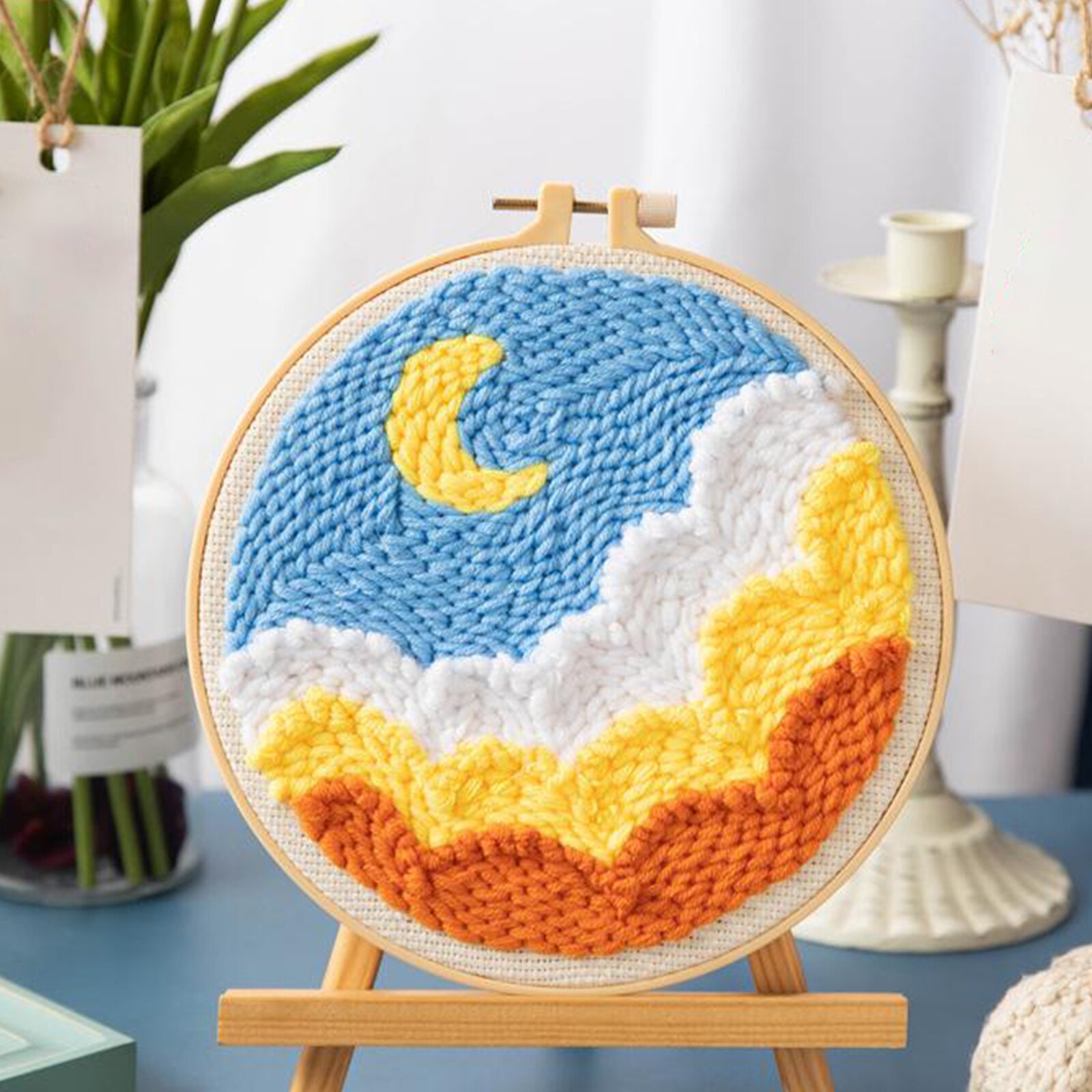 Punch Embrodiery Starter Moon Star Punch Naald Kit Zacht Garen Diy Handwerken Borduren Craft