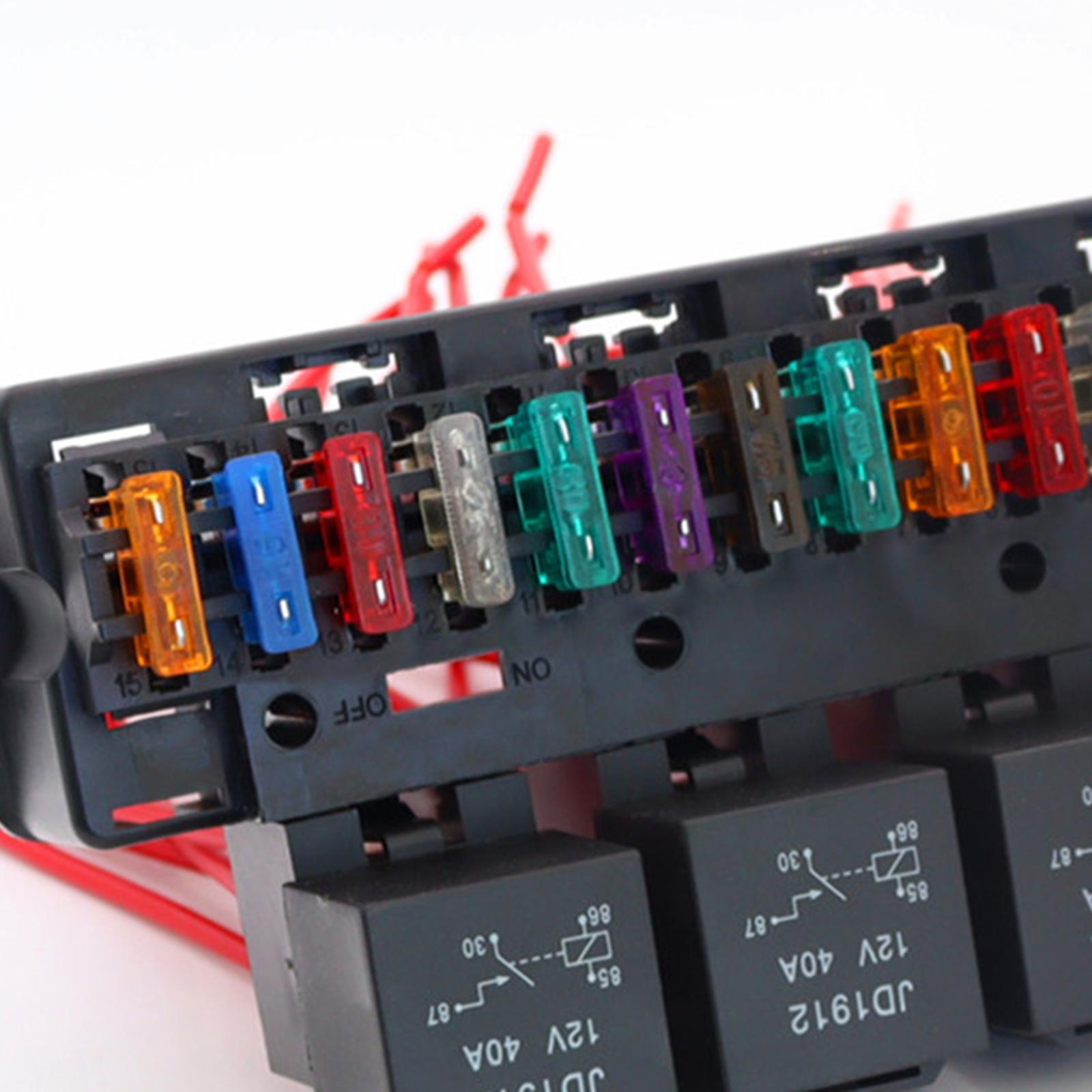 15 Way Car Fuse Box Block Holder W/ Relay Harness Assembly Control Box Fit for Marine Boat