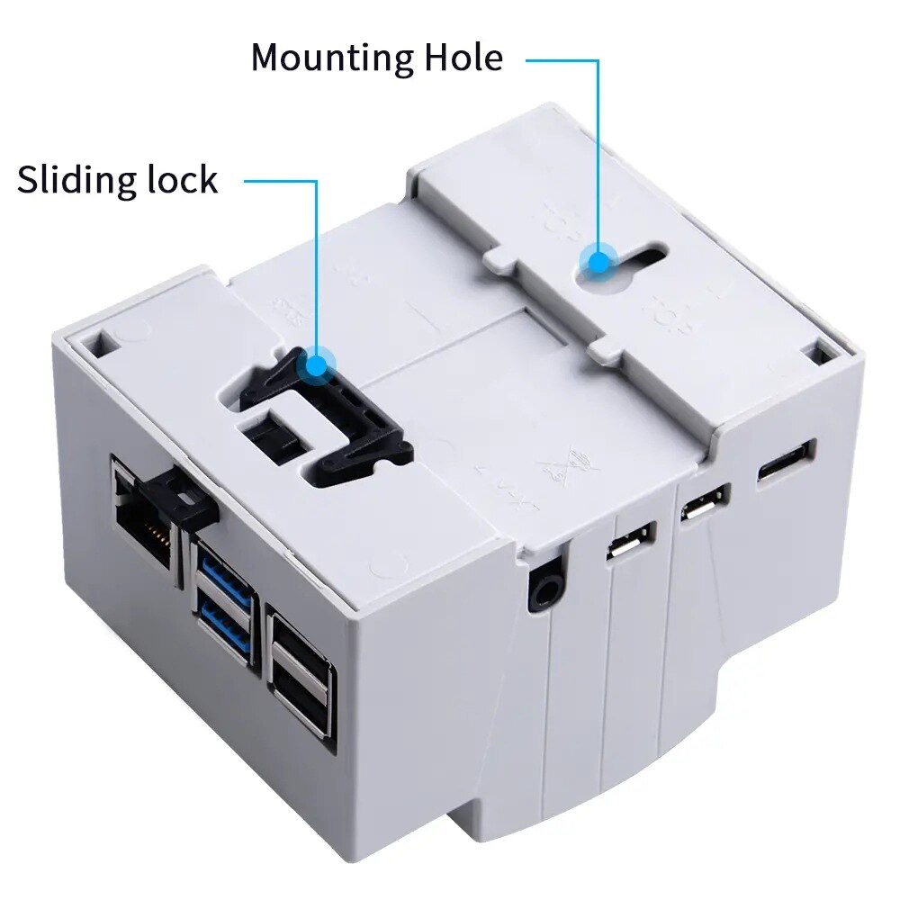 Raspberry Pi 4B ABS Case with Cooling Fan,Aluminum Heatsink on DIN Rail -Modular Box for Electrical Panels for Pi 4 Model B