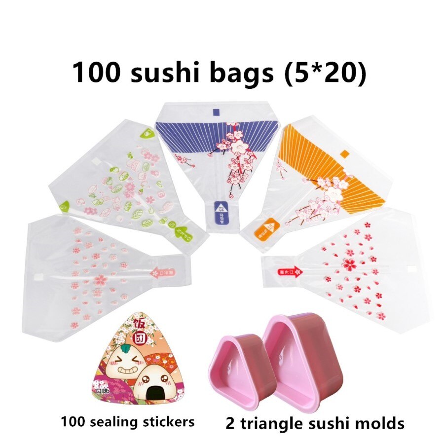 Moderigtig sushi taske ris kugle pakke taske anti-dug taske let rive sushi pakke taske 20 stk send klistermærker forskellige farver: 100 poser