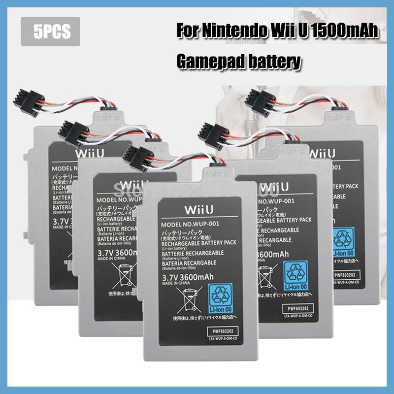 Paquete de batería recargable de ión-litio para Nintendo Wii U, 3,7 V, 3600mAh, baterías de repuesto para mando: 5PCS