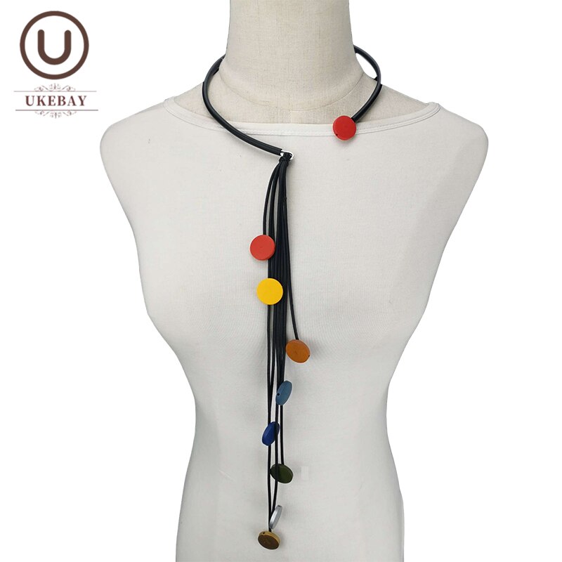 UKEBAY Handmade Wood Necklaces Top Gothic Necklace Female Long Chain Match Clothes Choker Necklace Rubber Jewellery