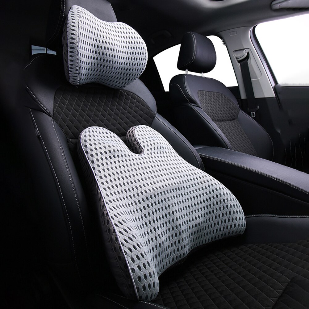 Reposacabezas de malla 4D para coche, almohada para el cuello, soporte Lumbar curvo para la espalda, transpirable, para el coche