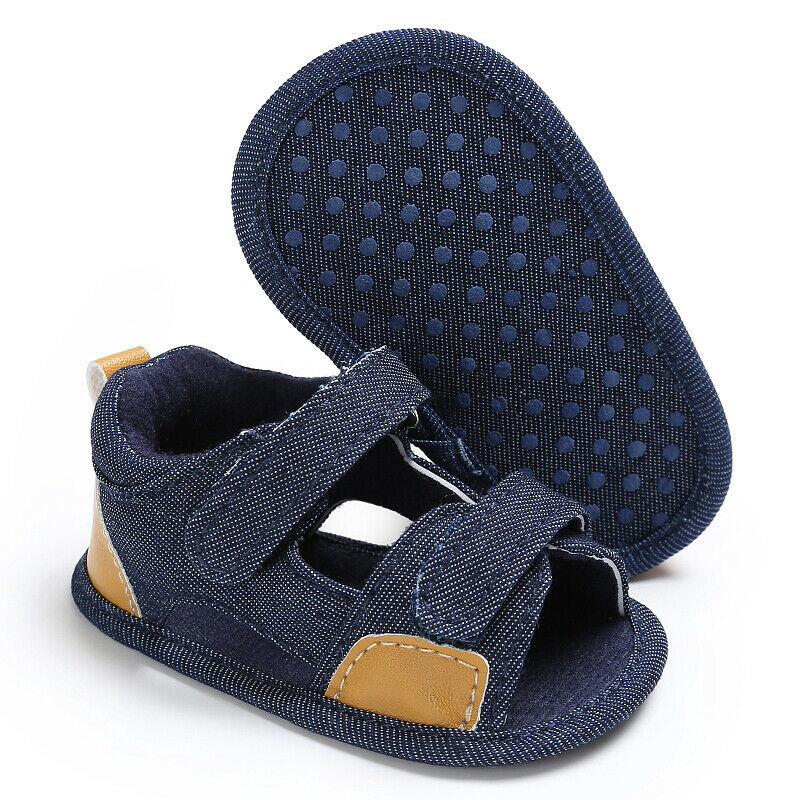 Infant Baby Boys Soft Cotton Sandals Baby Summer With Non-slip Suede Sandals Flat Soles For Toddler Boy 0 to 18M