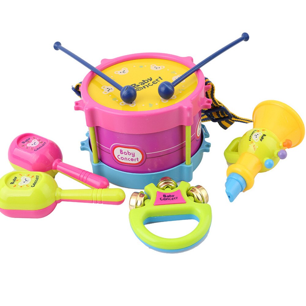 5pz Capretti Del bambino Rullo di Tamburi musicale strumenti Banda kit Bambini Educativi Del Giocattolo Del bambino Scherza il Regalo impostato
