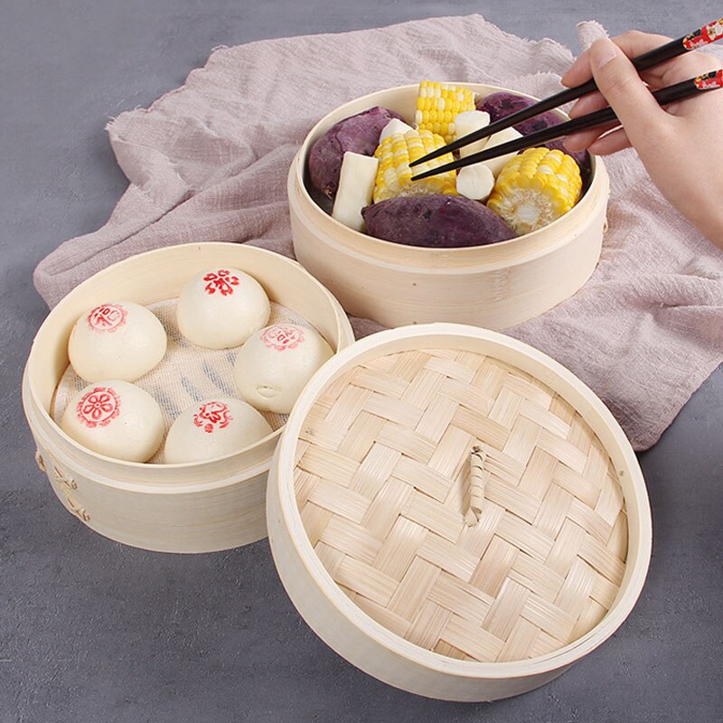 Kitchen Bamboo Steamer Fish Rice Vegetable Snack Basket Set Cooking Tools Handmade Bamboo Steamer To Send Steamer Cloth