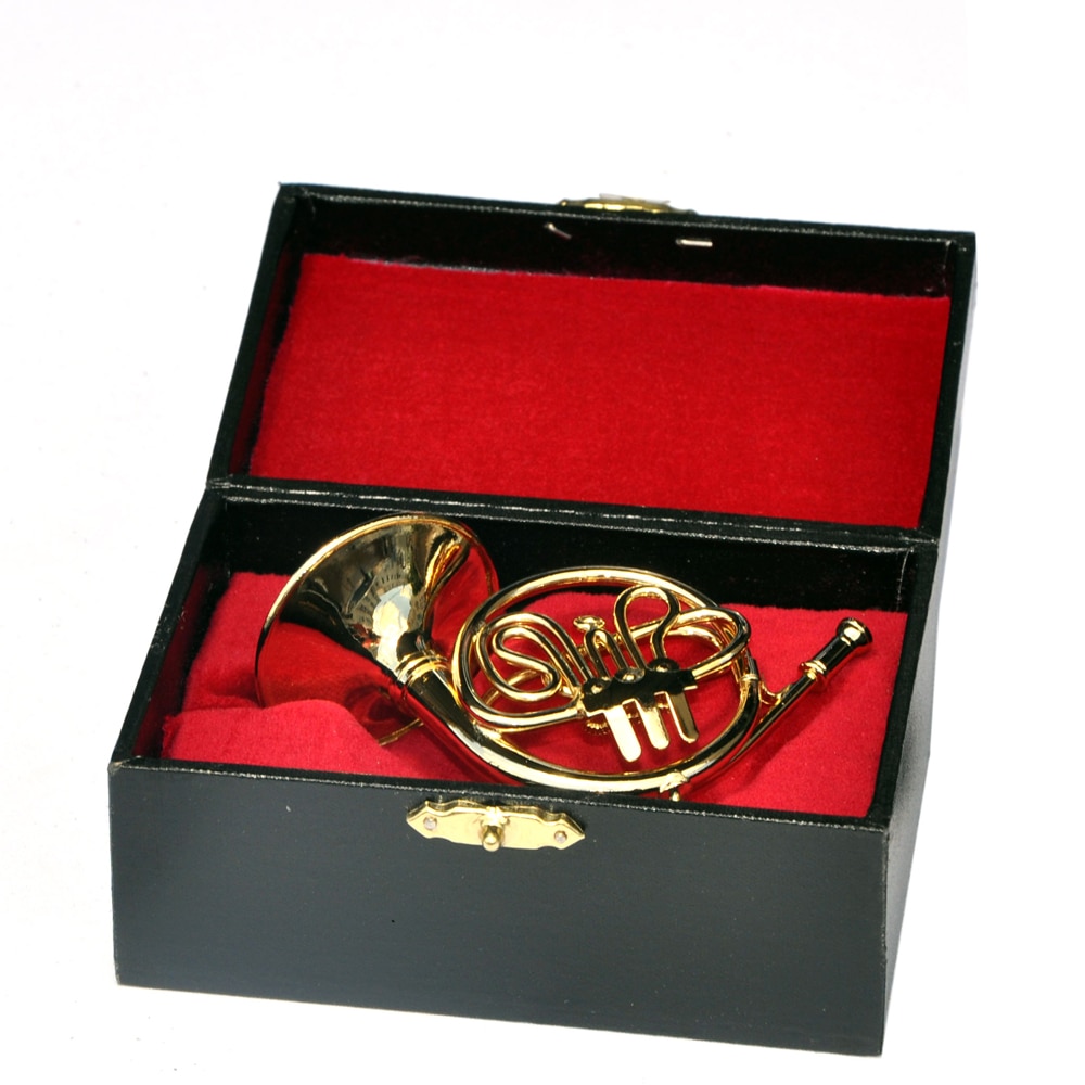 MoonEmbassy French Horn Model Musical Instrument Miniature Desk Decor Display Realistic Music Lover Birthday