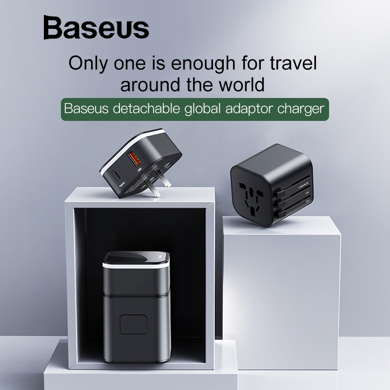 Baseus 18W Quick Charge 3,0 USB Ladegerät Reise Adapter mit PD3.0 Schnelle Telefon Ladegerät Globale Umwandlung Ladegerät Weltweit Adapter