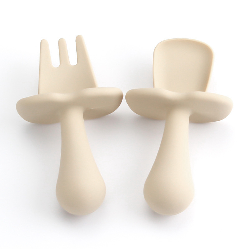 Juego de 2 unids/set de vajilla de silicona para bebé, utensilios de entrenamiento de autoalimentación, de fácil agarre, tenedores de mango corto: S15