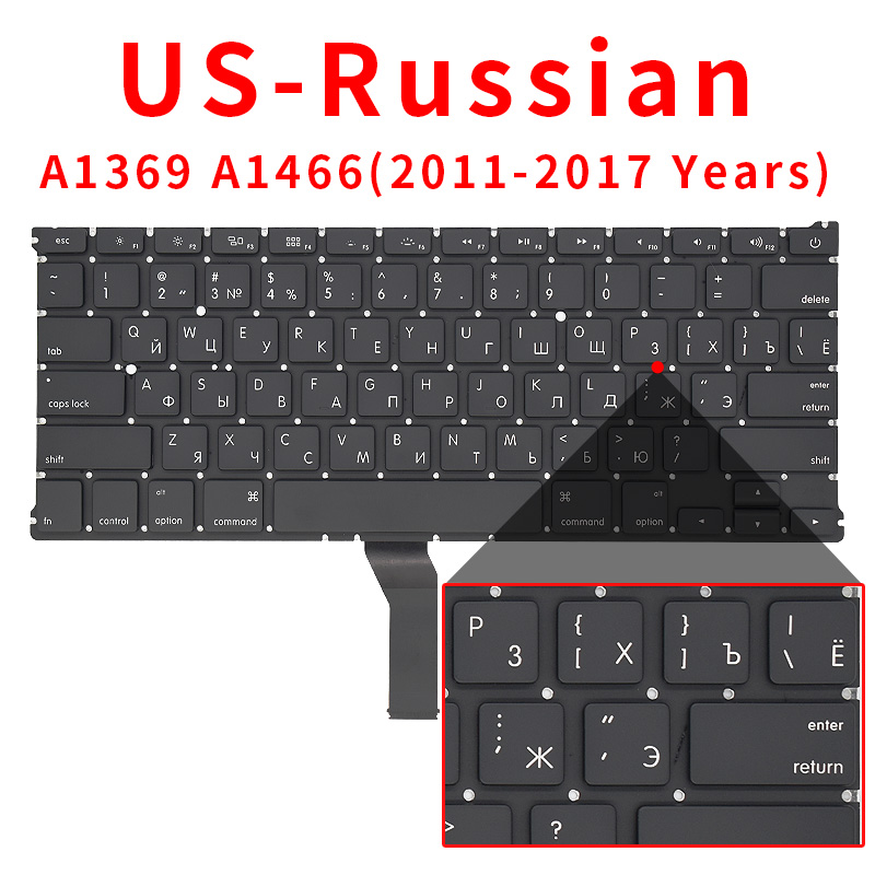 Kannettava tietokone  a1369 a1466 us uk venäjä saksa ranska espanja portugali näppäimistö macbook air 13 " näppäimistöt ilmaiset ruuvit: Hopea