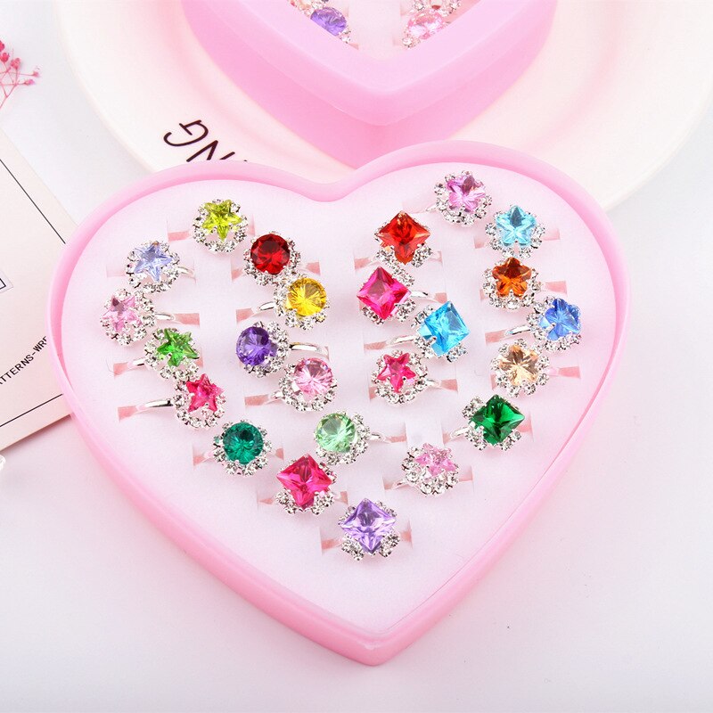 Meisjes Prinses Acryl Rhinestone Fancy Verstelbare Ringen Party Gunsten Kids Ring Accessoires Beauty Mode Speelgoed 10/12/24 stuks