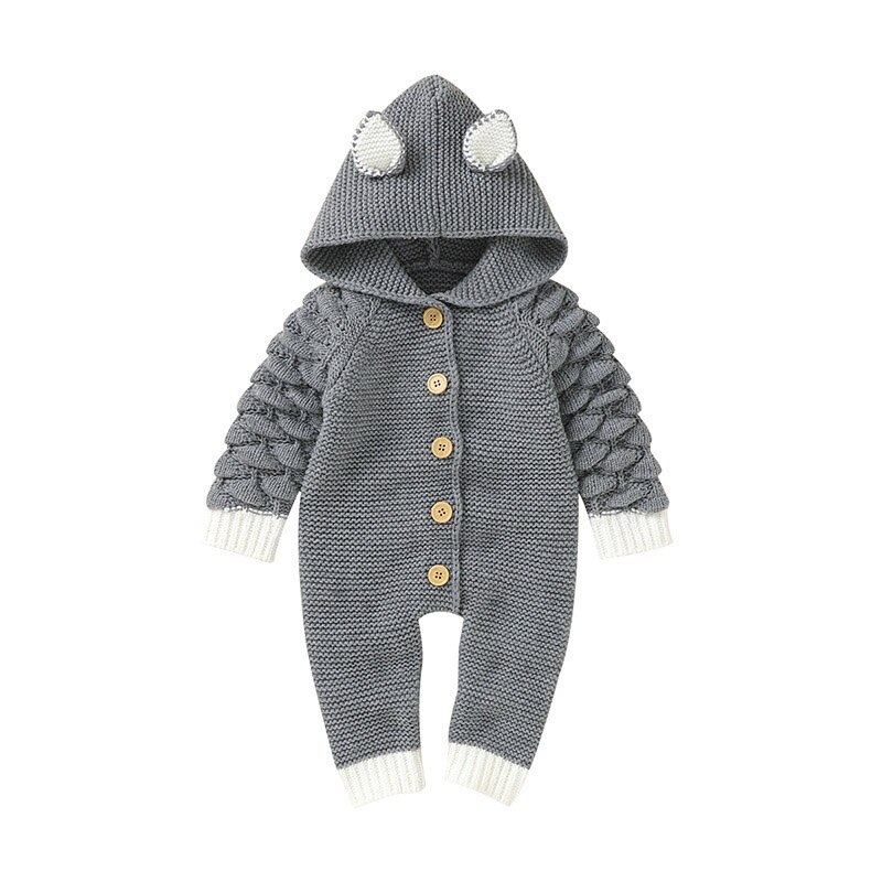 Winter Autumn Baby Sweater Romper Long Sleeve Hooded Newborn 0-24 Months Party Year Girl Boys Clothes Bebes Overalls: Grey / 12M