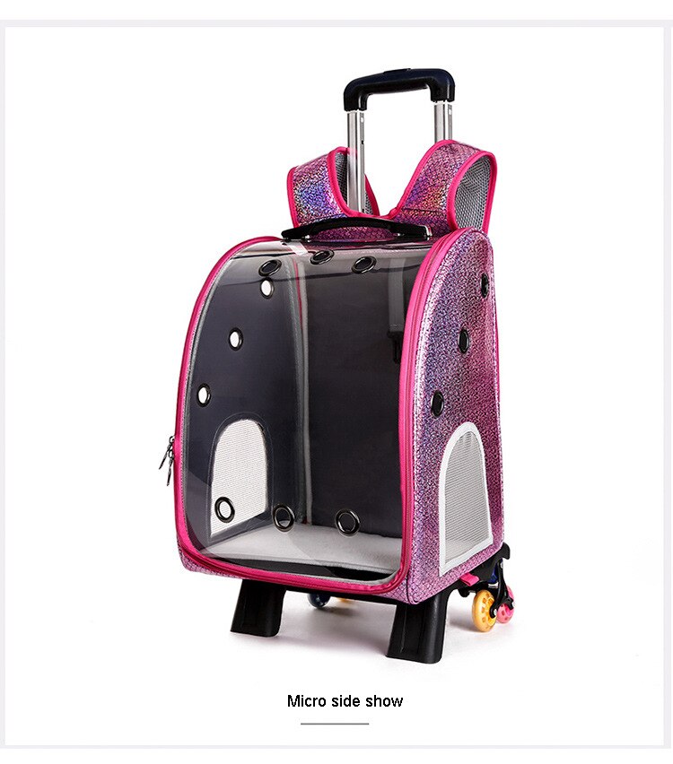 Huisdier Trolley Rugzak Carrier Voor Kat Draagbare Buiten Transparante Cat Carrier Beide Schouders Knapzak Ventilatie Trekstang Doos: Roze / Without tie rod