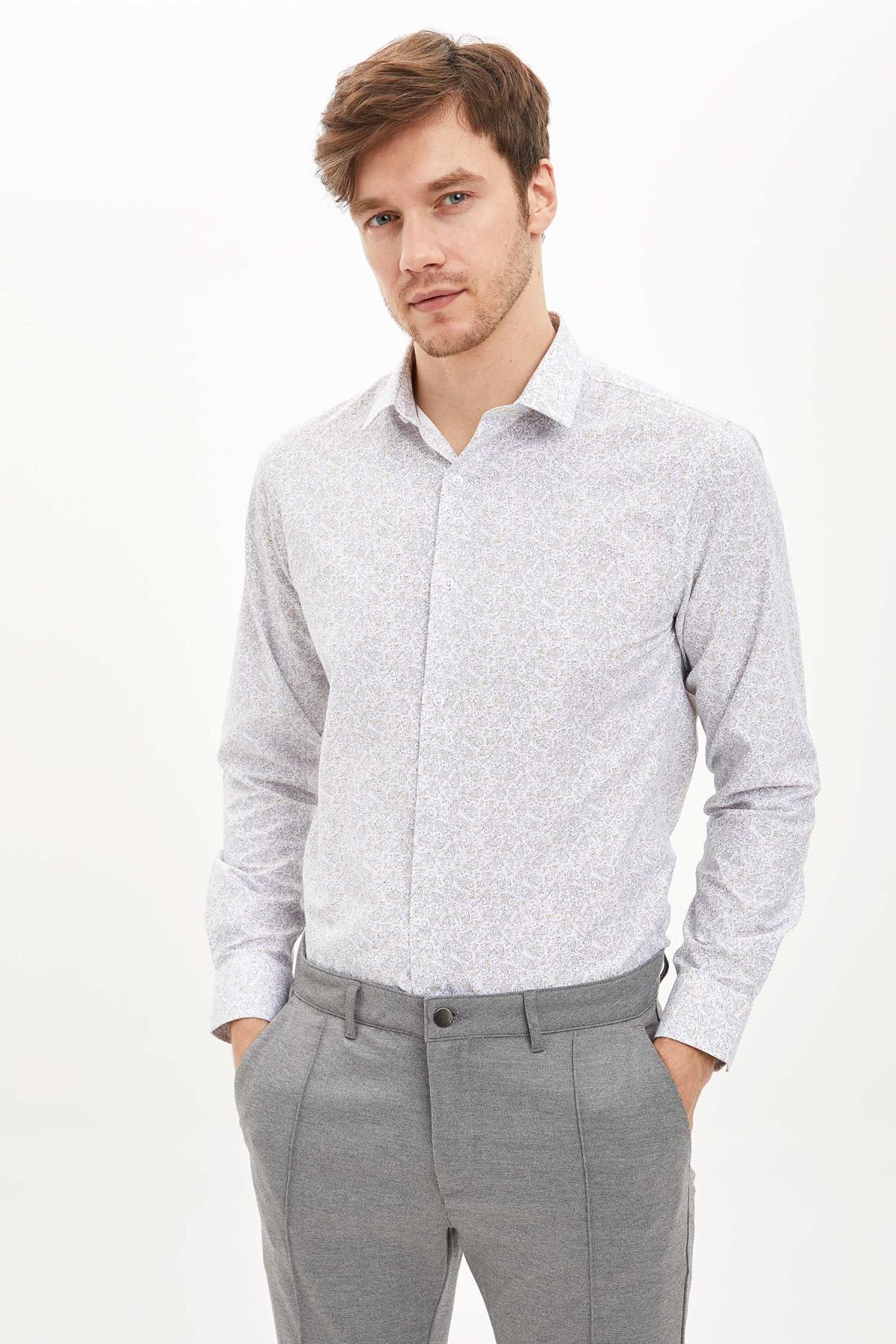 Defacto desenli slim fit uzun collu gömlek -n5375 az 20au: S