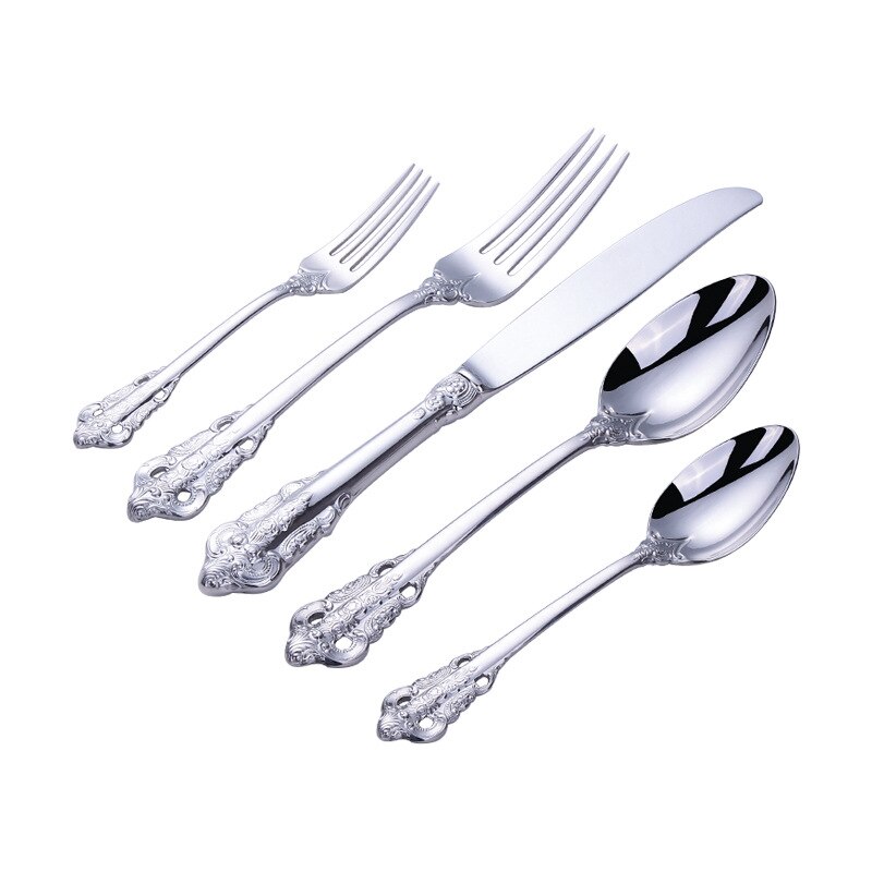 18/10 rustfrit stål sølvtøj bestik western vintage stål service kniv gaffel ske teske 5 stk food service bestik
