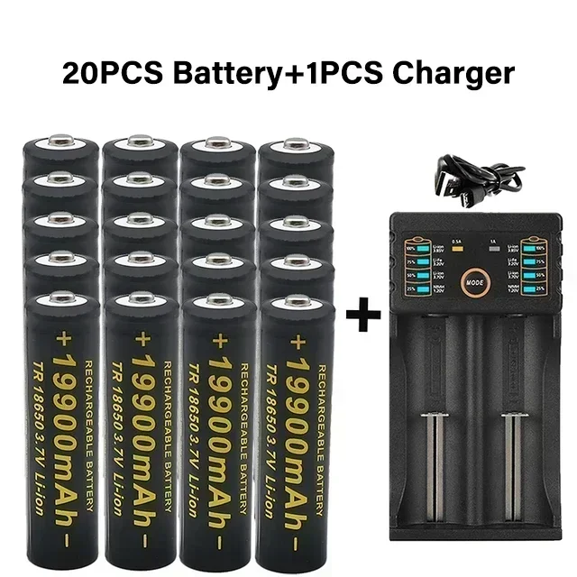 100% 18650 Lithium Batteries Flashlight 18650 Rechargeable-Battery 3.7V 19900 Mah for Flashlight +201 charger: Brown