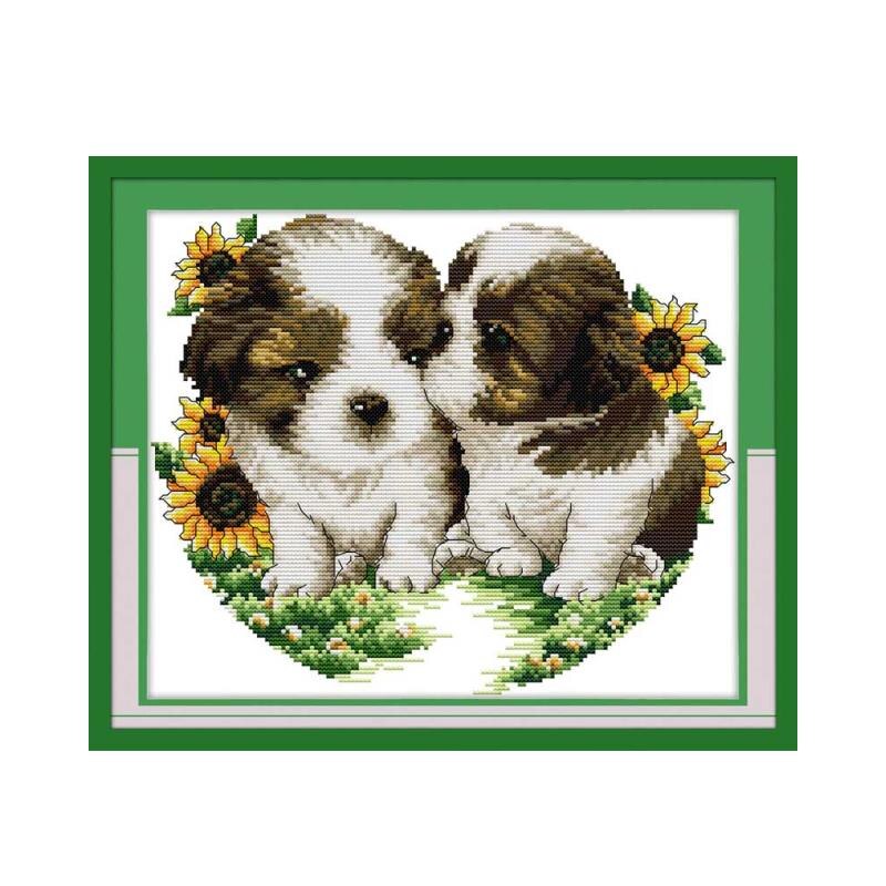 Perro hecho a mano DIY bordado punto de cruz impresión tela bordada perro animal patrón DMC hilo de bordar pintura colgante: BLANCO / 14CT