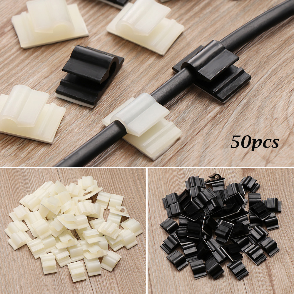 50 stuks Zelfklevende Cord Management Klem Nylon Kabel Clips Draad Leiding Haak Bevestigingsmiddelen Kabel Organizer Kabelbinder Vaste Klem