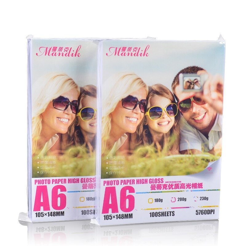 100 Vellen Inkjet Hoge Glanzend Oppervlak A6 Size Glossy Papier Printer Fotopapier 200gsm 230gsm