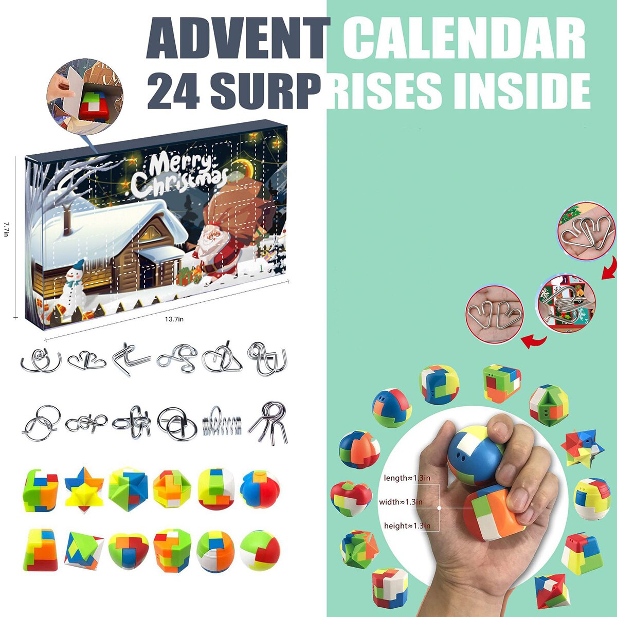 Puzzle de noël avec calendrier de l&#39;avent, 24 pièces, , casse-tête, jouet, compte à rebours, boîte aveugle,: A