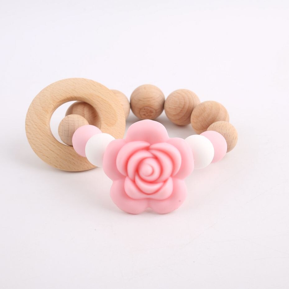 1 stück Candy Farbe Rose Baby Pflege Armband Baby Dusche BPA FREI Holz Beißring Klassische Sinnes Spielzeug kinder schmuck