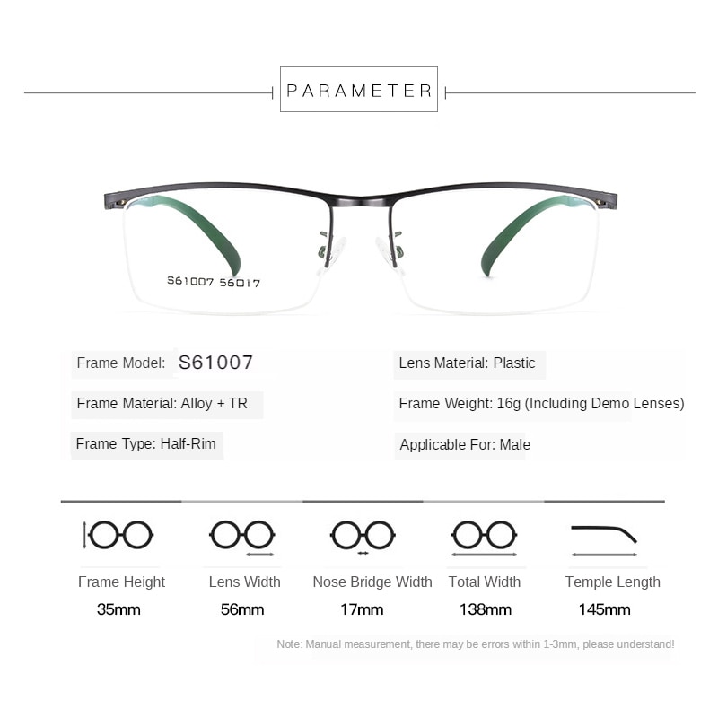 Business Mannen Browline Half Velg Brilmontuur Metaallegering Bril Mode Optische Brillen Mannen Bril Recept Frames