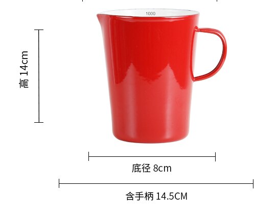 Japanische porzellan emaille messbecher mit skala griff haushalt wärme-beständig backen küche werkzeug kaffee Tee tasse: 1000ML rot