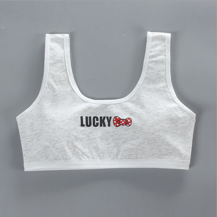 Lucky Bow cute top Light color Vest Bra underwear bottoming Girls under clothes teenager braces children soft cotton: Gray