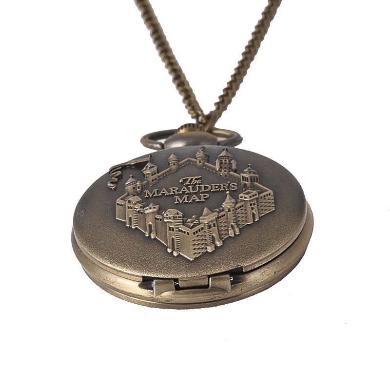 8980Retro style quartz pocket watch relief wall castle pattern parallelogram THE MARUDERSN MAP flip pocket watch