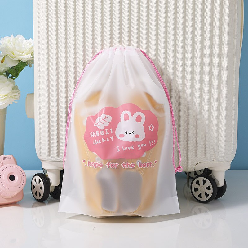 10pcs/set Packaging Bag Travel Clothing Storage Bag Underwear Cute Storage Bag Clothes Shoes Sub-packaging Waterproof Seal Bag: Drawstring A(24X32)