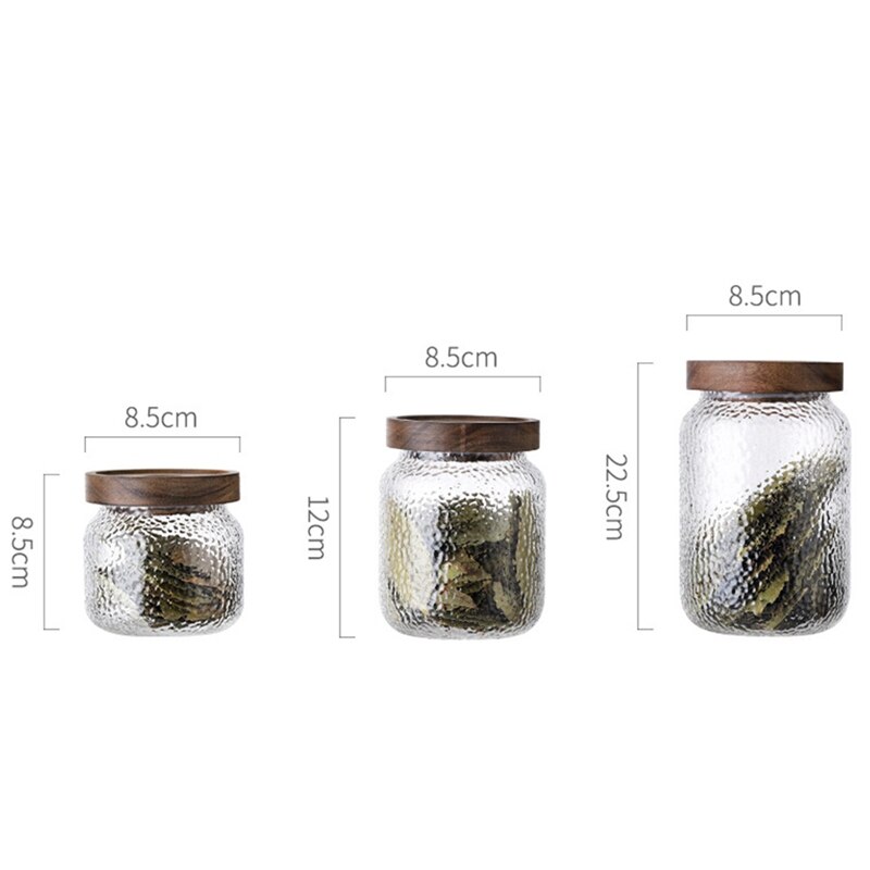 Jarra hermética de vidrio martillado para almacenamiento de granos de café, jarra de almacenamiento para té, caja para almacenar granos, suministros de cocina, 3 uds.