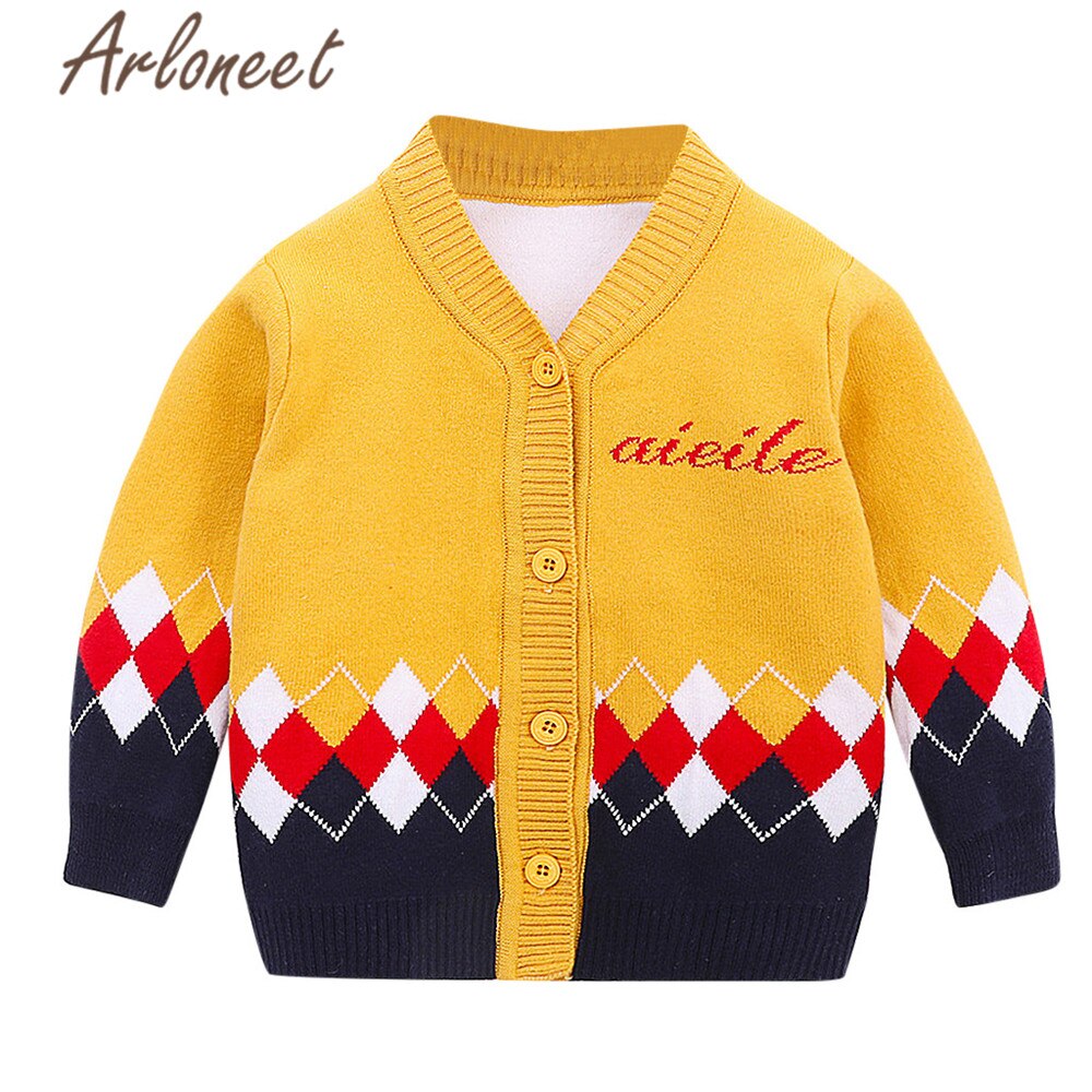 ARLONEET Cotton Coat Newborn Baby Girls Sweater Knit Letter Print Button Outerwear Baby Button Outerwear Winter Boys Jacket