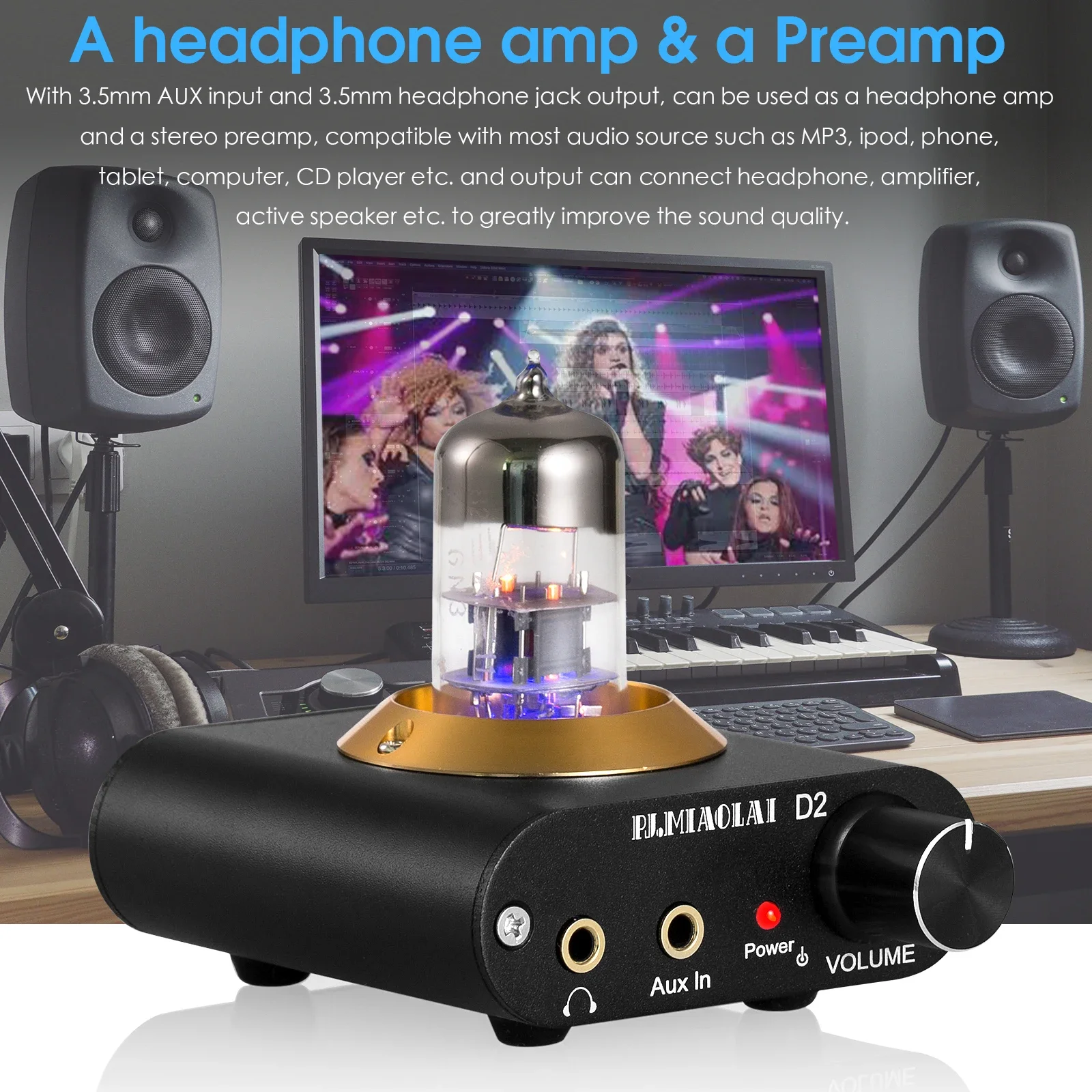 Douk Audio Ultra-compact Vacuum Valve Tube Headphone Amplifier Stereo Preamp for Home Desktop Audio System