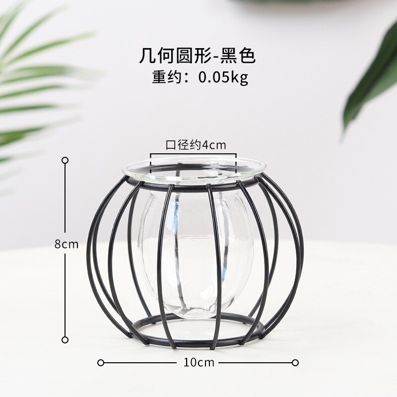 Terrario florero de vidrio dorado nórdico, florero de línea de hierro geométrico hidropónico para plantas, soporte de Metal para plantas, decoración moderna para el hogar: style-4 Black
