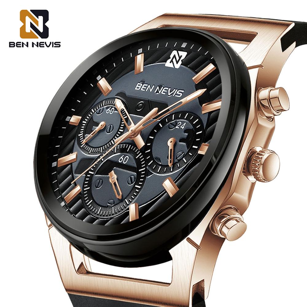 Ben Nevis Horloges Heren Waterdichte Horloges Chronos Zilver Zwart Horloge Sport Klok Siliconen Band Reloj Hombre: BN6025G-MH