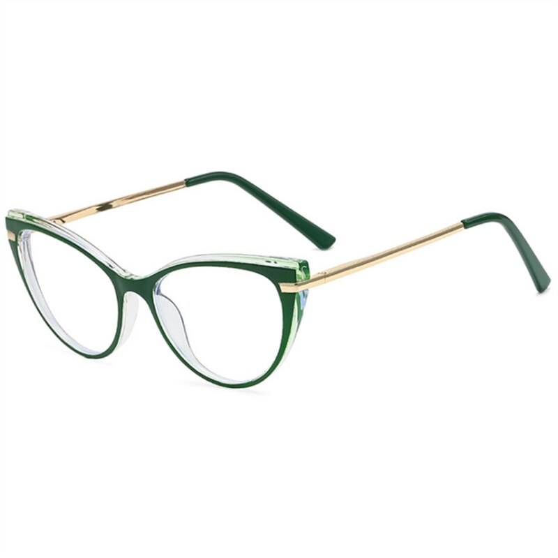 YOOSKE-monturas para gafas de sol para mujer, lentes Sexy de gato rojo, antiluz azul, para ordenador, monturas para Miopía: Clear Green