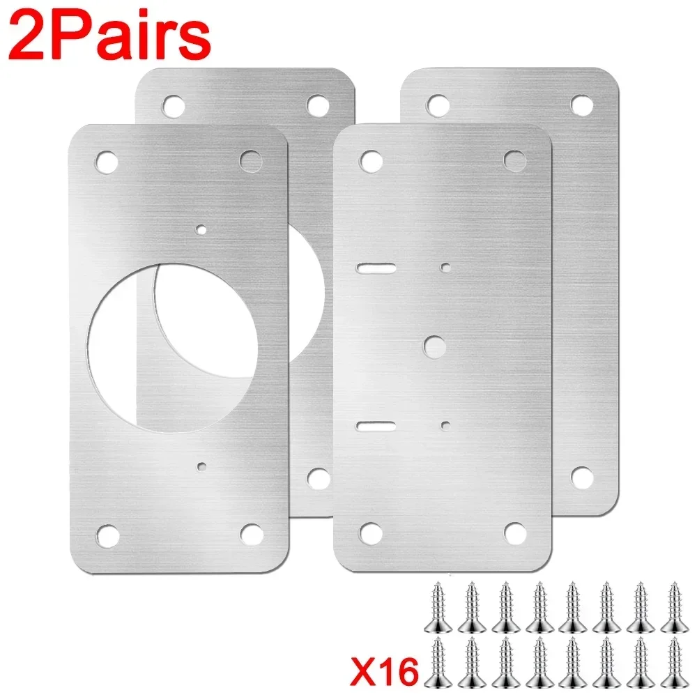20/2Pcs Cabinet Hinge Repair Plate Kits Stainless Steel Kitchen Cupboard Door Hinge Mounting Plate With Holes Fixing Brackets: Chrome Gold