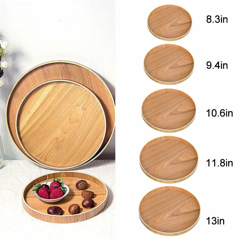 Wooden Round Serving Tray Wood Plate Tea Food Dishe Drink Platter Food Server Plate Dinner Beef Steak Fruit Snack Dessert Tray