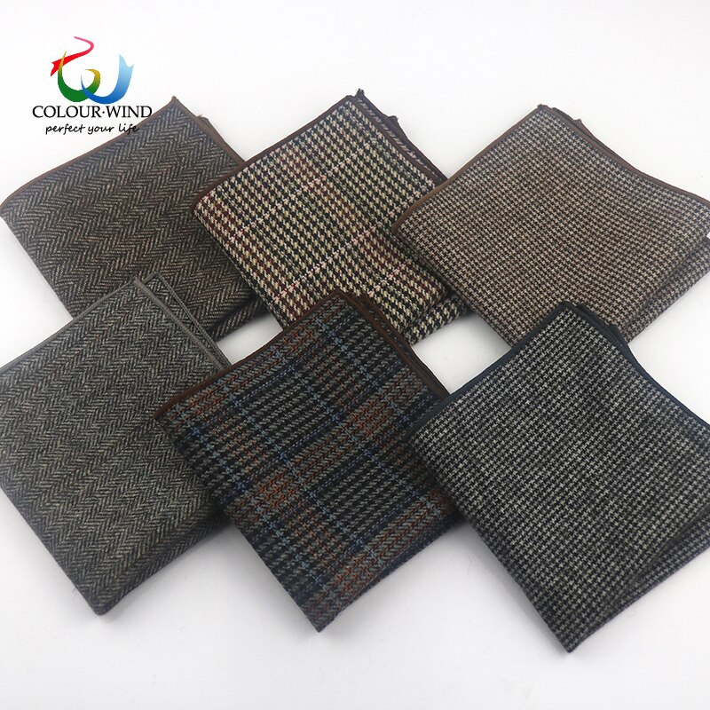 Classic Style Men's Handkerchief Scarves Vintage Wool Hankies Men's Pocket Square Striped Solid Cotton 24*24CM