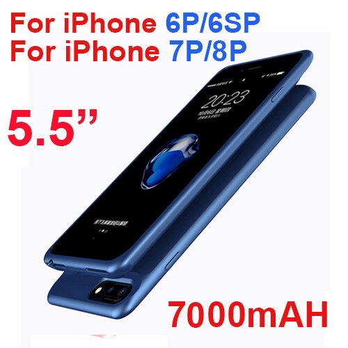 5000 mah /7000 mah slankt ultratyndt telefon batteri cover til iphone 6 6 s plus powerbank backup oplader cover til iphone 6 6s 7 8 plus: Blå 6 6s 7 8 plus