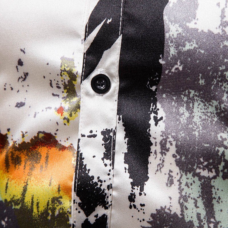 mannen Zijde Satijn Gedrukt Shirts Mannen Slim Fit Lange Mouw Party Shirt Tops Mannen Print Shirt S-2XL