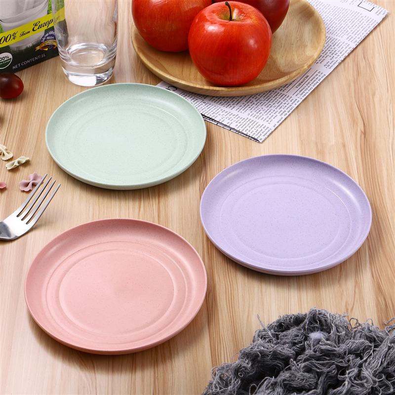 5pcs Wheat Straw Plates Unbreakable Lightweight Dinner Plates Reusable Sturdy Dinnerware Set for Home Kitchen