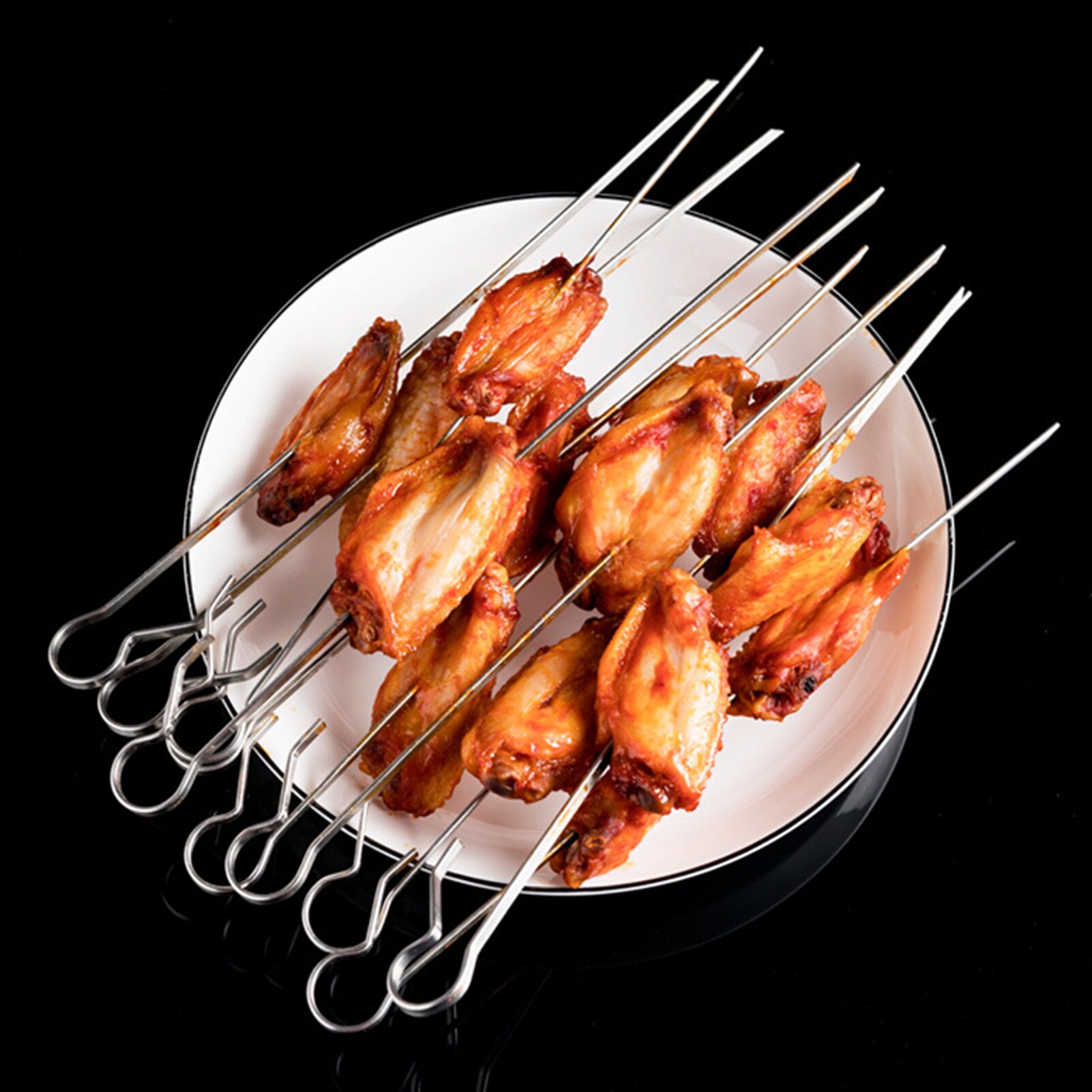 Barbecue Bar Skewer Stainless Steel Grill Rotating Skewers Roast Beef Turkey Grill Spit Charcoal Grill Camping Cooking Tools