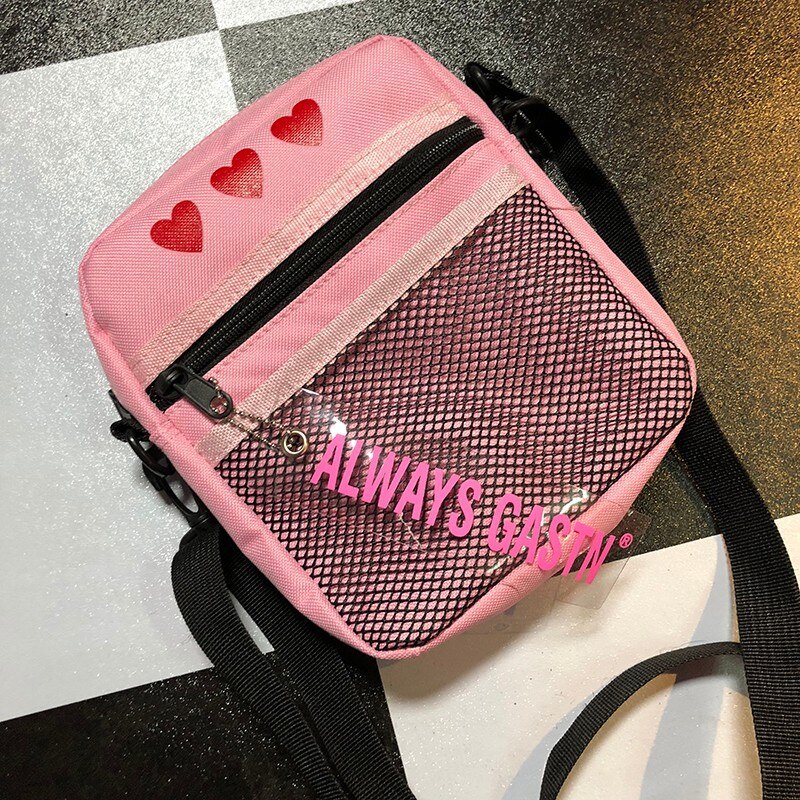 Lettera Ciondolo Ulzzang Del Cuore di Amore di Stampa ottavino mini borsa di Tela lembo Petto/Crossbody/Spalla/messaggero Borsa di skateboard Discoteca hiphop