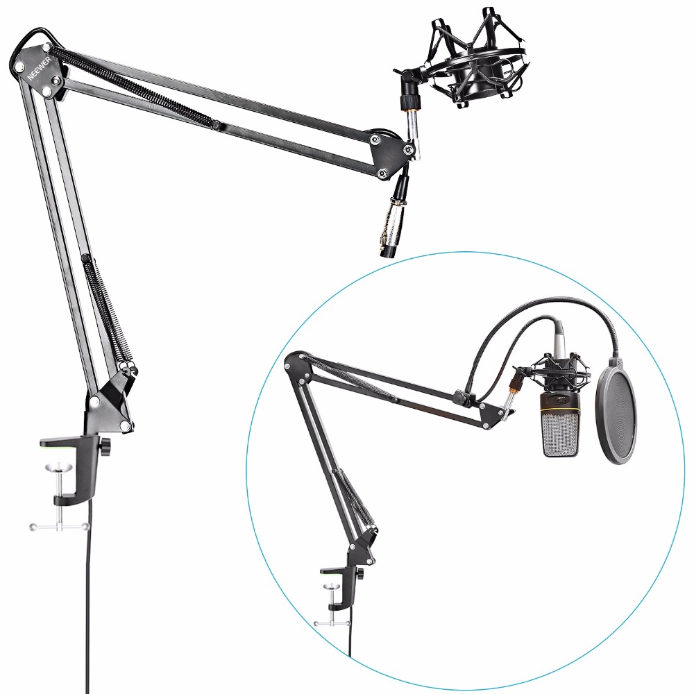 Neewer Broadcast Studio Microphone Suspension Boom Scissor Arm Stand with Shock Mount and XLR Male to Female Cable