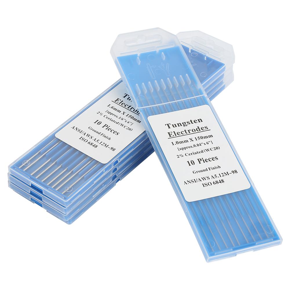 10 teile/schachtel Cer Wolfram Elektroden Stangen 1,0/1,6/2,4/3,2mm WC20 TIG für Edelstahl Kohlenstoff lanthan Schweißen Soldring einstellen